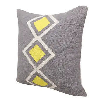 20" X 20" Gray White And Yellow 100% Cotton Geometric Zippered Pillow
