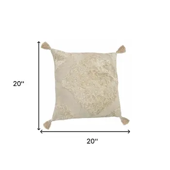 20" Cream Viscose Throw Pillow with Tassels