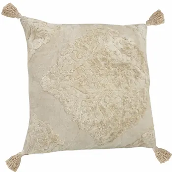 20" Cream Viscose Throw Pillow with Tassels