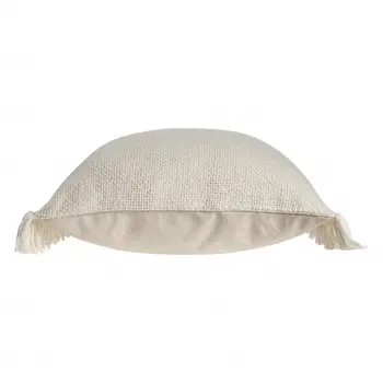 20" X 20" Ivory And White 100% Cotton Zippered Pillow