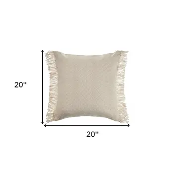 20" X 20" Ivory And White 100% Cotton Zippered Pillow