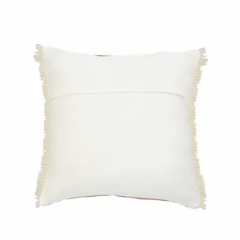 20" Orange And Tan Cotton Color Block Throw Pillow with Fringe