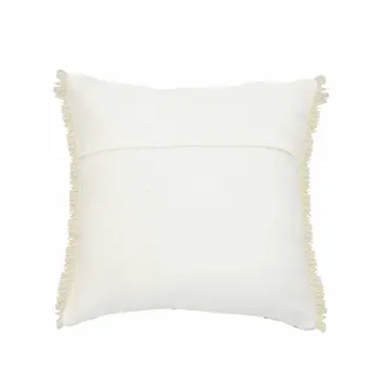 20" Gray And Ivory Cotton Color Block Throw Pillow with Fringe