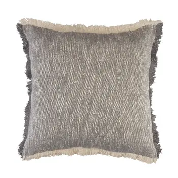 20" Gray And White Cotton Abstract Throw Pillow with Fringe