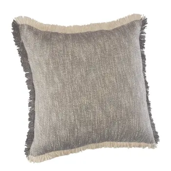 20" Gray And White Cotton Abstract Throw Pillow with Fringe