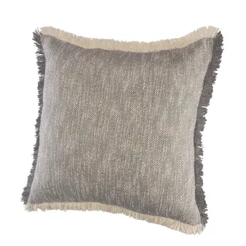 20" Gray And White Cotton Abstract Throw Pillow with Fringe