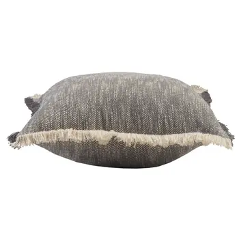 20" Gray And White Cotton Abstract Throw Pillow with Fringe