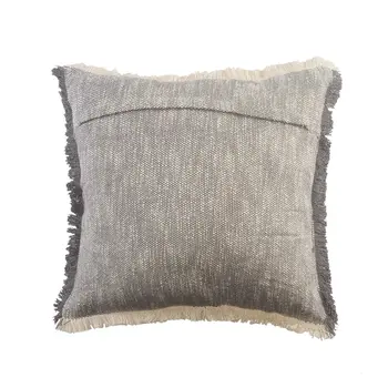 20" Gray And White Cotton Abstract Throw Pillow with Fringe
