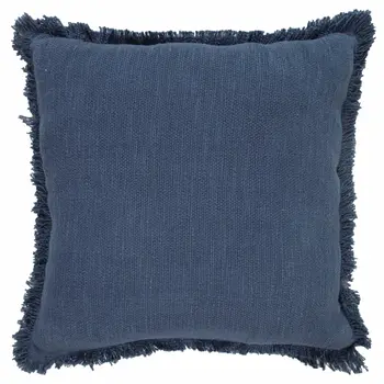 20" Navy Blue Cotton Throw Pillow with Fringe
