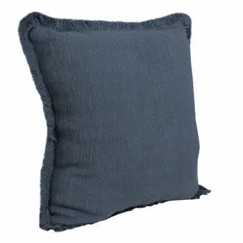 20" Navy Blue Cotton Throw Pillow with Fringe