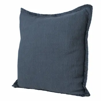 20" Navy Blue Cotton Throw Pillow with Fringe