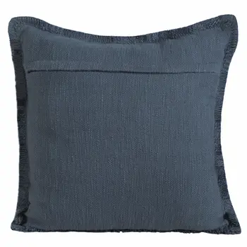 20" Navy Blue Cotton Throw Pillow with Fringe