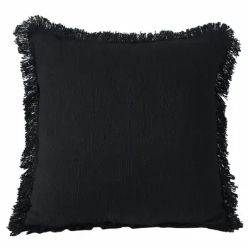 20" Black Cotton Throw Pillow with Fringe