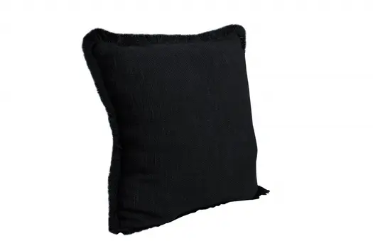 20" Black Cotton Throw Pillow with Fringe