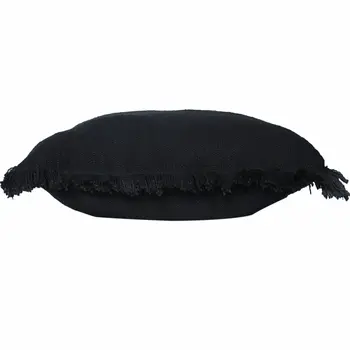 20" Black Cotton Throw Pillow with Fringe