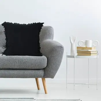 20" Black Cotton Throw Pillow with Fringe