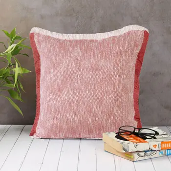 20" X 20" Auburn Red And White 100% Cotton Geometric Zippered Pillow