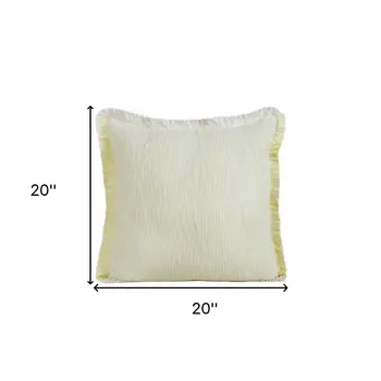 20" X 20" Light Yellow And White 100% Cotton Geometric Zippered Pillow