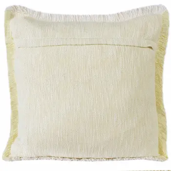 20" X 20" Light Yellow And White 100% Cotton Geometric Zippered Pillow