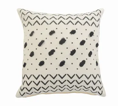 20" X 20" Cream And Black 100% Cotton Chevron Zippered Pillow