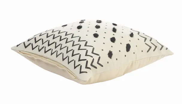 20" X 20" Cream And Black 100% Cotton Chevron Zippered Pillow