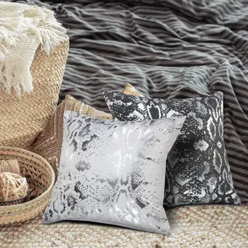 20" X 20" White And Silver 100% Cotton Animal Print Zippered Pillow