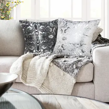 20" X 20" White And Silver 100% Cotton Animal Print Zippered Pillow
