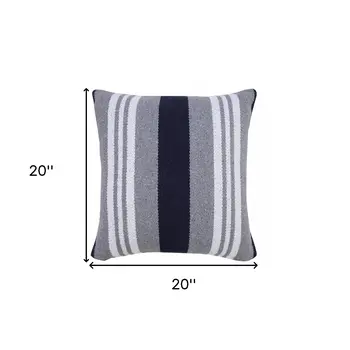 20" Navy Blue Gray And White Cotton Coastal Throw Pillow