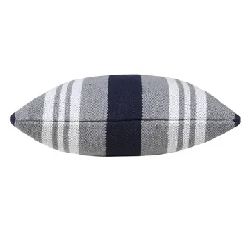 20" Navy Blue Gray And White Cotton Coastal Throw Pillow