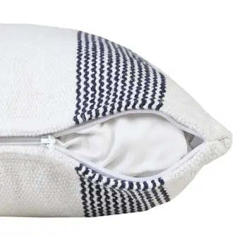 20" X 20" Deep Blue And White 100% Cotton Geometric Zippered Pillow