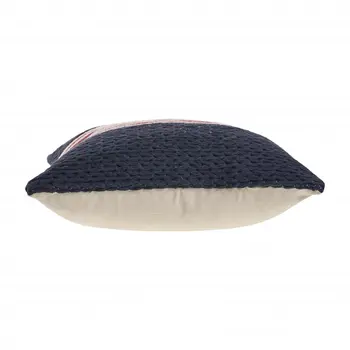 20" Blue And Red Cotton Striped Throw Pillow