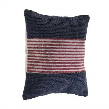 20" Blue And Red Cotton Striped Throw Pillow