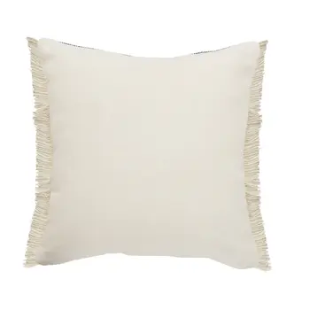 20" X 20" Beige And Ivory Jute Striped Zippered Pillow With Fringe