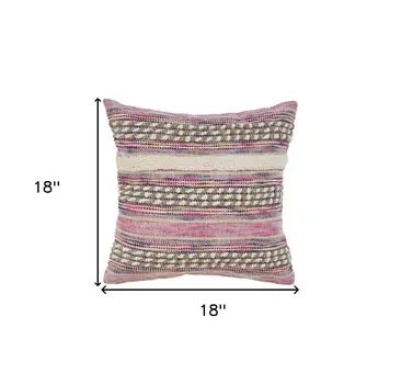 18" Pink and Ivory Throw Pillow