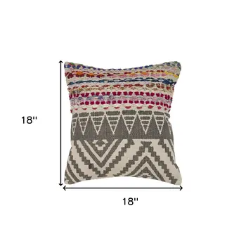 18" Blue and Beige Throw Pillow