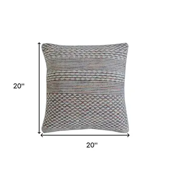 20" X 20" Ivory Red Green Blue Yellow And Orange 100% Cotton Geometric Zippered Pillow