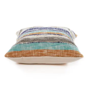18" Beige Blue and Gray Throw Pillow