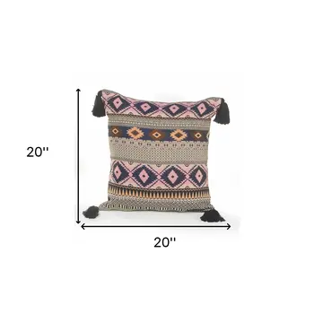 20" Black and Yellow Throw Pillow with Tassels