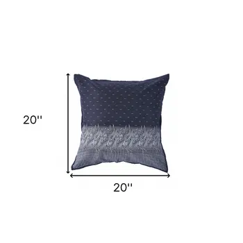20" X 20" Navy And White 100% Cotton Geometric Zippered Pillow