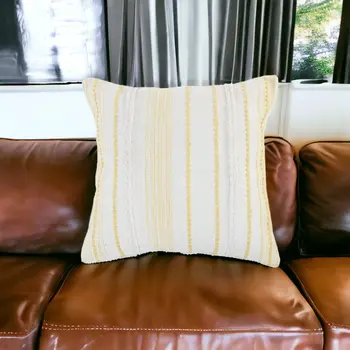 20" Yellow and White Throw Pillow