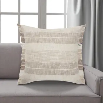20" Cream Striped Cotton Throw Pillow