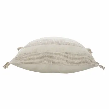 20" X 20" Cream Tan And Beige 100% Cotton Striped Zippered Pillow