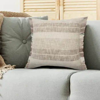 20" X 20" Cream Tan And Beige 100% Cotton Striped Zippered Pillow