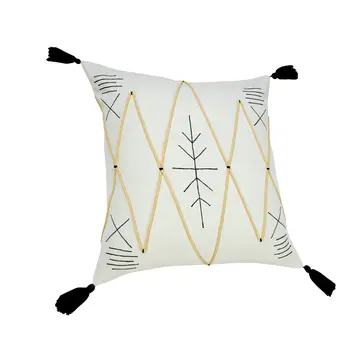 20" X 20" Off-White Black And Cream 100% Cotton Geometric Zippered Pillow