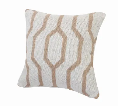 20" X 20" White And Tan 100% Cotton Geometric Zippered Pillow