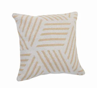20" X 20" Tan And White 100% Cotton Geometric Zippered Pillow
