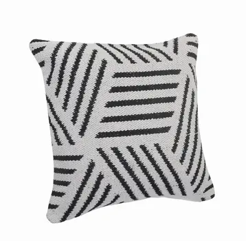 20" Black And White Cotton Geometric Throw Pillow