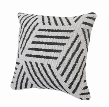20" Black And White Cotton Geometric Throw Pillow