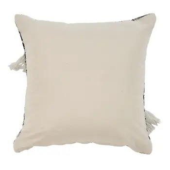 18" Black and Off White Throw Pillow with Fringe