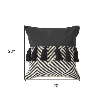 20" X 20" Black And White 100% Cotton Chevron Zippered Pillow